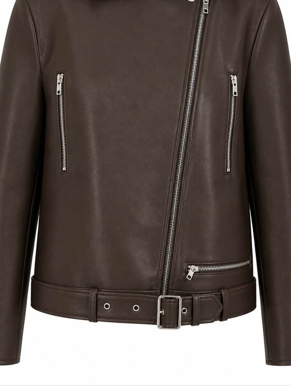 Lulus Brown Behavior Vegan Leather Moto Jacket Oversized Belted NWT Small - Picture 4 of 15